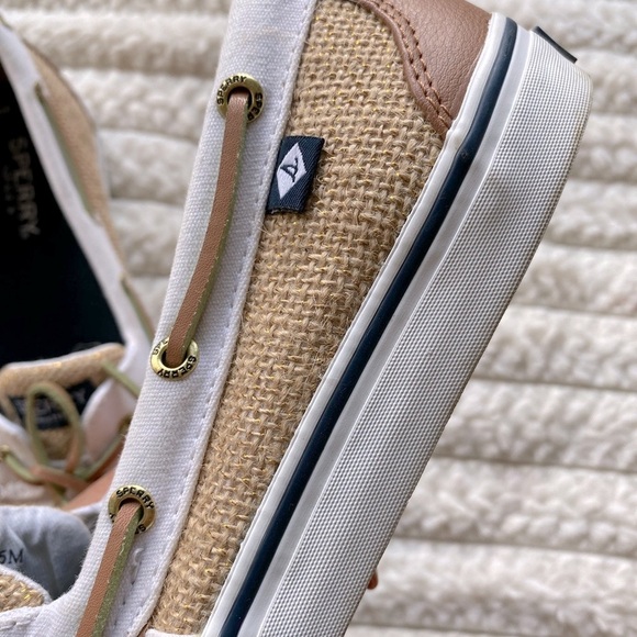 Sperry Top-Sider Women’s Boat Shoes Size 8.5M White Canvas & Tan Leather - Picture 7 of 9